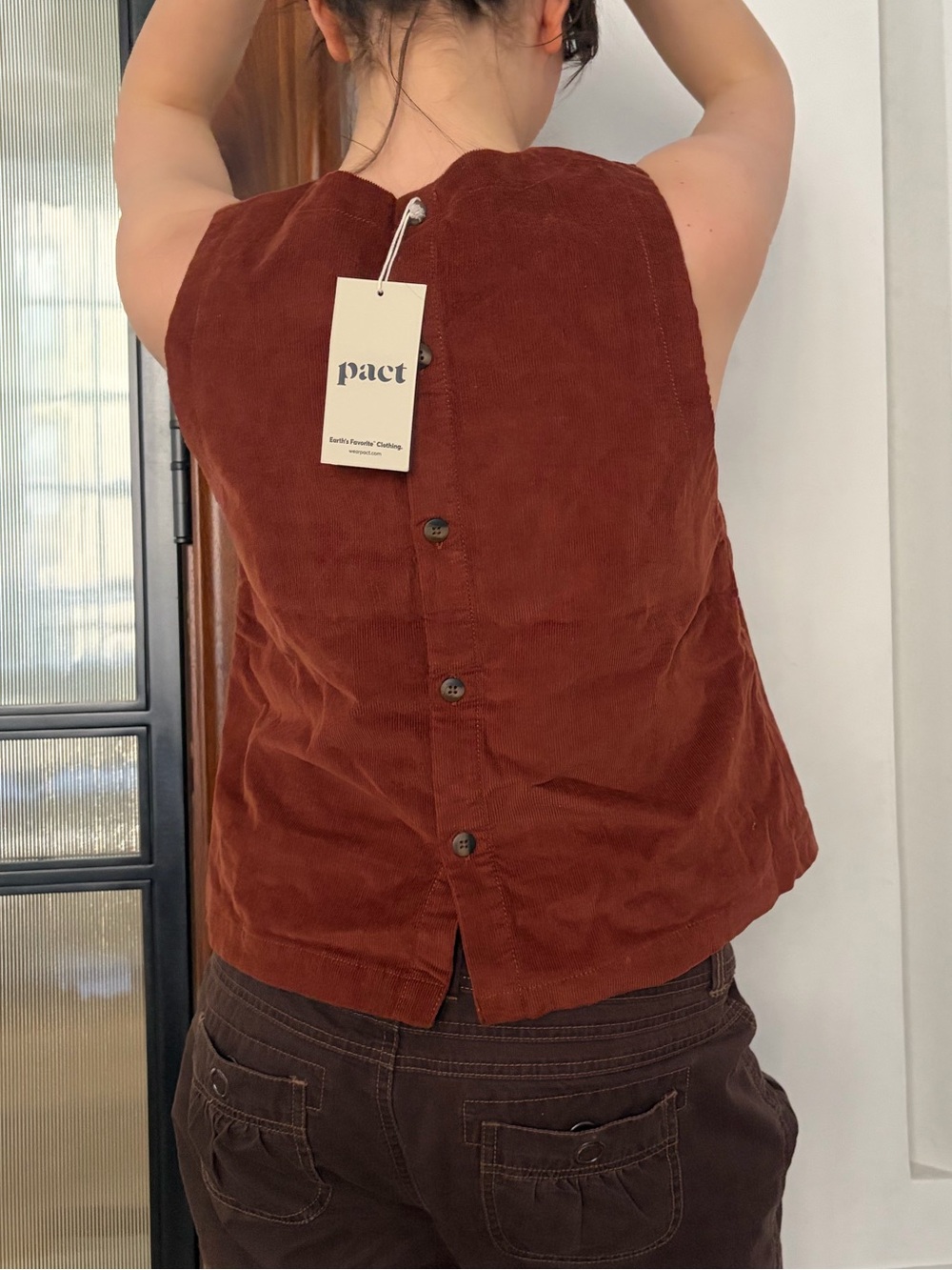 Pact Rust Brown Corduroy Button-Back Tank
